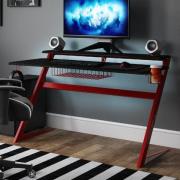 Adrian Metal Gaming Desk With Carbon Fibre Effect And Red Legs