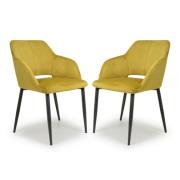 Narva Lime Gold Velvet Dining Chairs With Black Legs In Pair