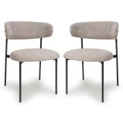 Mestre Oatmeal Fabric Dining Chairs With Black Legs In Pair