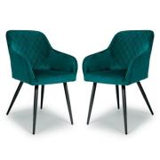 Menton Mint Green Velvet Dining Chairs With Black Legs In Pair