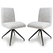 Legain Smoked Grey Farbic Dining Chairs With Black Legs In Pair