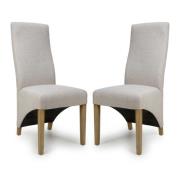 Basrah Natural Fabric Dining Chairs With Oak Legs In Pair