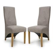 Basrah Mocha Fabric Dining Chairs With Oak Legs In Pair