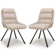 Addis Cream Leather Dining Chairs With Black Legs In Pair