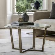 Larnaca Wooden Coffee Table Round In Green Faux Marble Effect