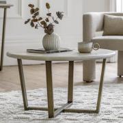 Malang Wooden Coffee Table Round In Travertine Marble Effect