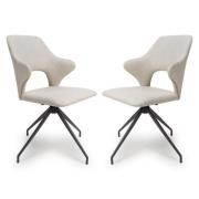 Vercelli Swivel Natural Fabric Dining Chairs In Pair