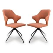 Vercelli Swivel Brick Fabric Dining Chairs In Pair