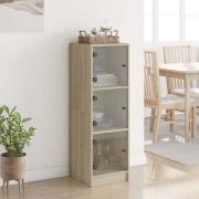 Avila Wooden Highboard With 3 Glass Doors In Sonoma Oak