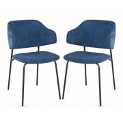 Benson Navy Fabric Dining Chairs With Black Frame In Pair