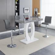 Halo Melange High Gloss Bar Table With 4 Ripple Grey Stools