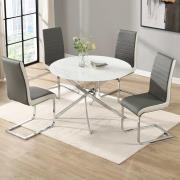 Daytona Round Diva Glass Dining Table 4 Symphony Grey White Chairs