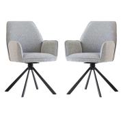 Harris Swivel Grey Boucle Fabric Dining Chairs In Pair