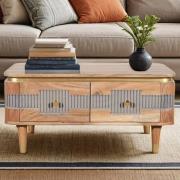 Wayne Acacia Wood Coffee Table 2 Drawers In Natural And Grey