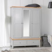 Elkin Wooden Wardrobe With 3 Doors 2 Drawers In Grey And Oak