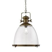 Afton Industrial Glass Shade Pendant Light In Antique Brass