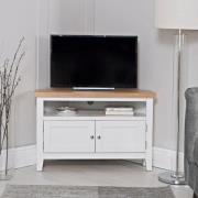 Elkin Wooden TV Stand Corner With 2 Doors In Oak And White