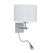 Ames LED White Fabric Dual Arm Wall Light In Satin Silver