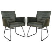 Granby Light Grey Leather Dining Chairs With Metal Legs In Pair