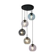 Mardi 5 Light Coloured Glass Pendant Light In Matt Black