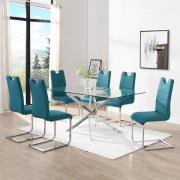 Daytona Large Glass Dining Table With 6 Petra Teal Chairs