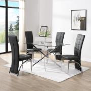 Daytona Small Glass Dining Table With 4 Ravenna Black Chairs