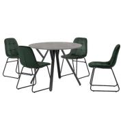 Alsip Round Concrete Dining Table With 4 Lyster Green Chairs