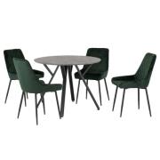 Alsip Round Concrete Dining Table With 4 Avah Green Chairs