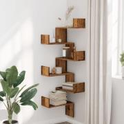 Ruston Wooden Corner Wall Shelf With 6 Shelves In Brown Oak