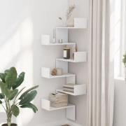 Ruston Wooden Corner Wall Shelf With 6 Shelves In White