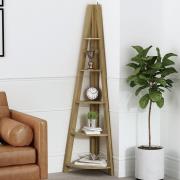 Travis Corner Wooden Ladder Shelving Unit In Oak