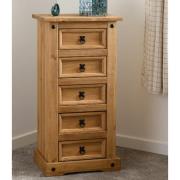 Central Wooden Chest Of 5 Drawers Narrow In Oak