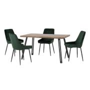 Qinson Wave Edge Wooden Dining Table With 4 Avah Green Chairs