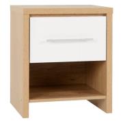 Samaira Oak Wooden Bedside Cabinet With White Gloss Drawer