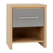 Samaira Oak Wooden Bedside Cabinet With Grey Gloss Drawer