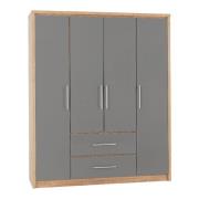 Samaira Wooden Wardrobe With 4 Door And Grey Gloss Front In Oak