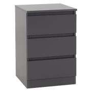 Mcgowen Wooden Bedside Cabinet With 3 Drawers In Grey