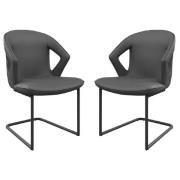 Kahului Grey Leather Dining Chairs With Black Legs In Pair