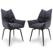 Dania Charcoal Fabric Dining Chairs With Black Legs In Pair