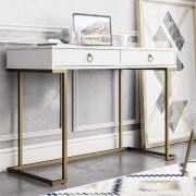 Calgary Wooden Laptop Desk With Gold Metal Frame In White