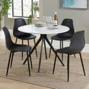 Arta Round White Wooden Dining Table 4 Duo Plastic Black Chairs