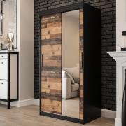 Topeka 1 Mirrored 100cm Wardrobe With 2 Sliding Doors In Dark Oak