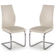 Ithaca Taupe Faux Leather Dining Chairs With Chrome Base In Pair