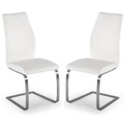 Ithaca White Faux Leather Dining Chairs With Chrome Base In Pair