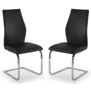 Bernie Black Leather Dining Chairs With Chrome Legs In Pair