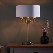 Hixson 3 Light White Fabric Table Lamp In Antique Brass