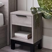 Baara Wooden Bedside Cabinet With 1 Drawer In Grey Oak