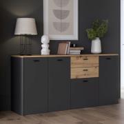 Kanata Wooden Sideboard With 4 Doors 2 Drawers In Grey And Oak