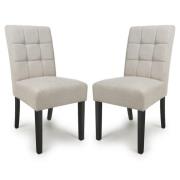 Mendoza Natural Fabric Dining Chairs With Black Legs In Pair