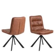 Downey Brandy Leather Dining Chairs With Black Legs In Pair